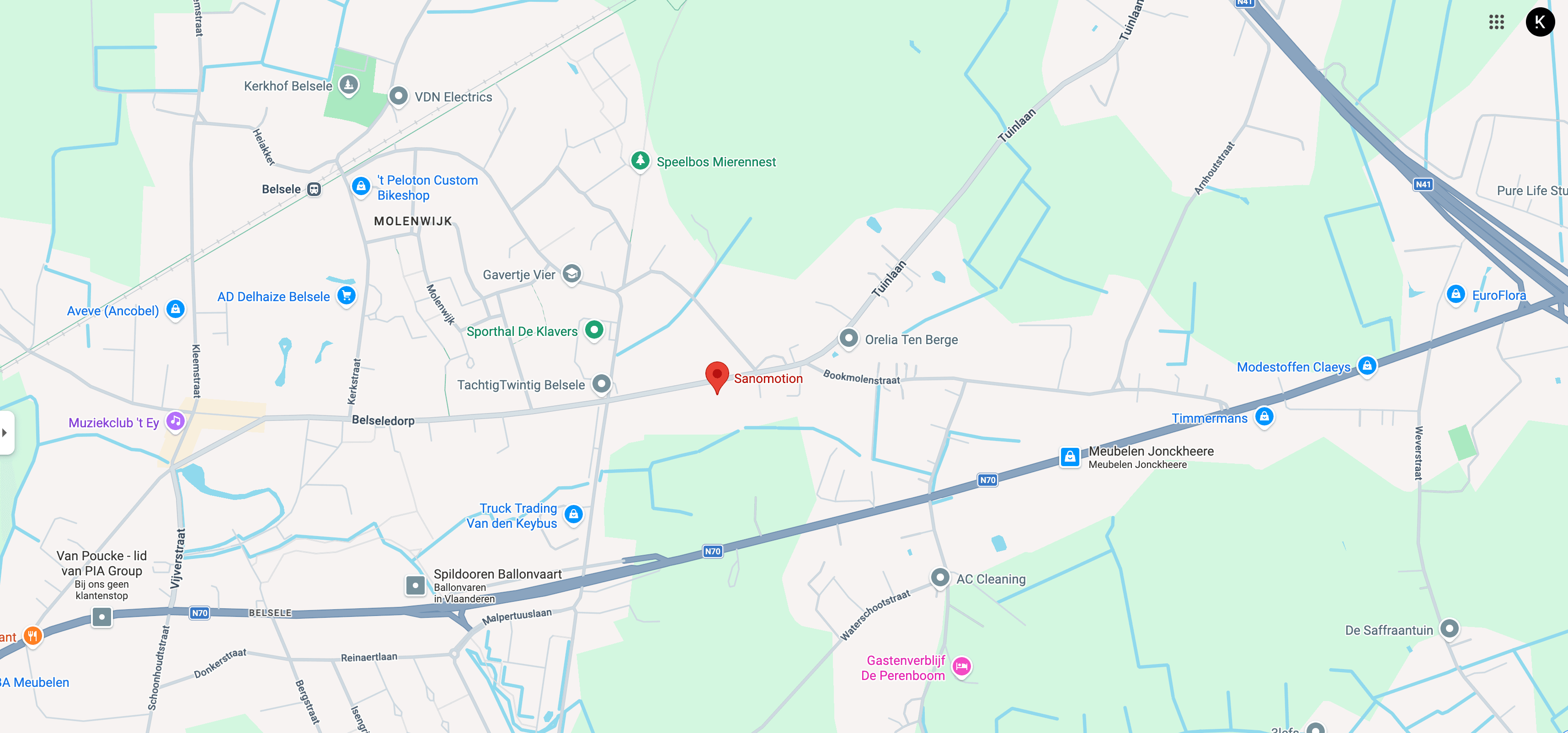 Kaart met de locatie van Sanomotion in Belsele
